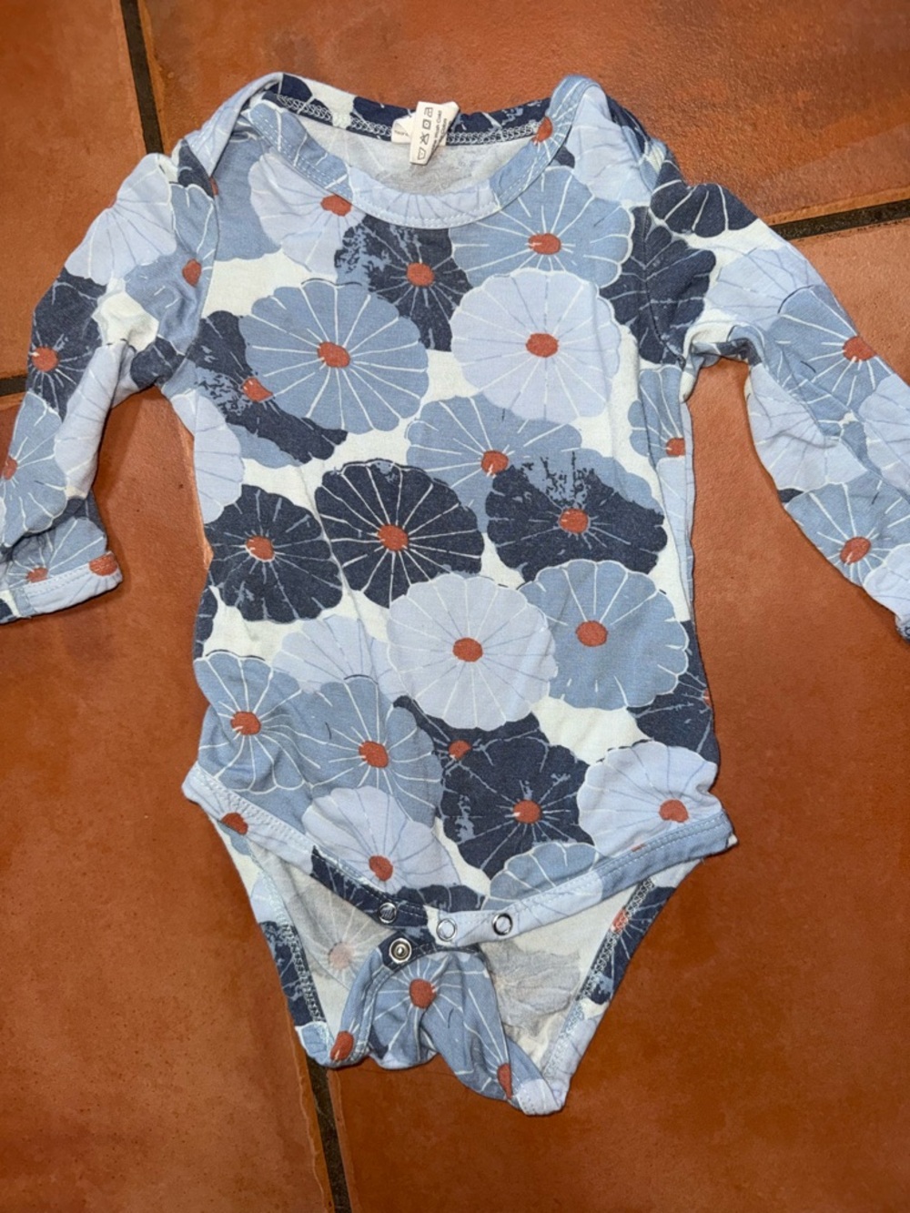 kate quinn Light Blue Floral Long-Sleeve Baby One-Piece